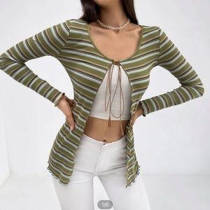 SHEIN jersey striped tie front top